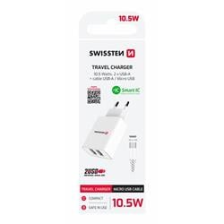 Swissten adaptér Smart IC 2× USB + Micro USB, bílý  