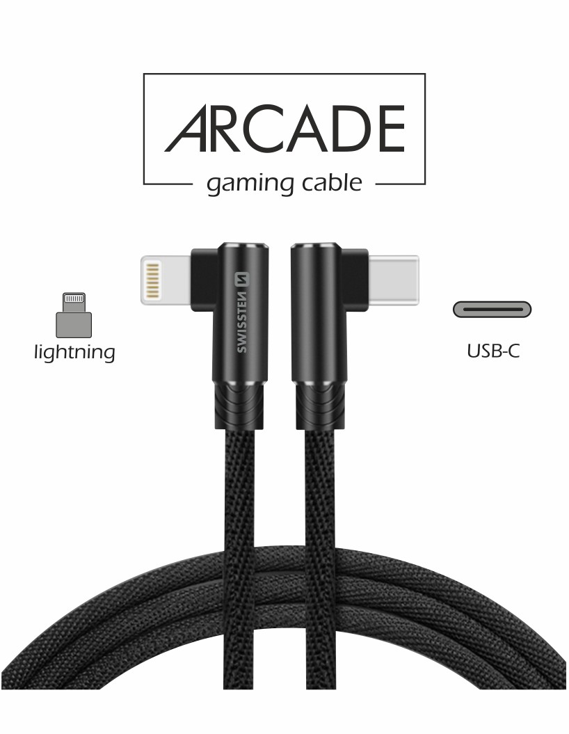 Swissten Arcade kabel USB-C/Lightning 1,2 m, černý
