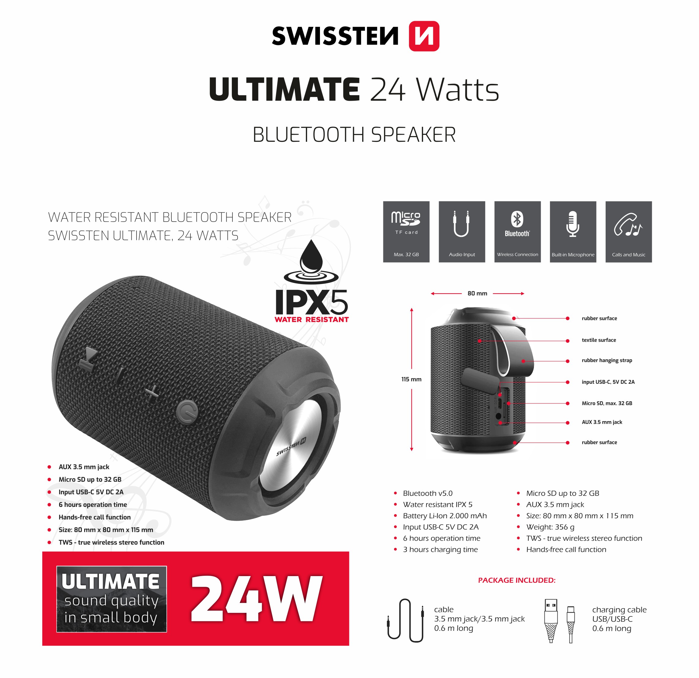 Swissten Bluetooth reproduktor Ultimate 24 W, černý