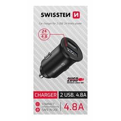 Swissten CL adaptér 2× USB 4,8 A, černý