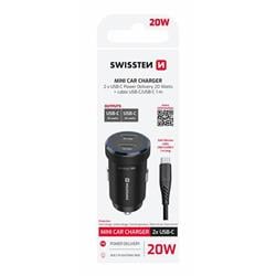 Swissten CL adaptér 2× USB-C 20 W + kabel, černý