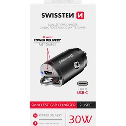 Swissten CL adaptér 2× USB-C 30 W Nano, černý