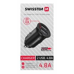 Swissten CL adaptér 2x USB 4,8A Metal (samoprodavač), černý