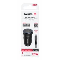 Swissten CL adaptér 2x USB-C PD 20W + kabel USB-C / USB-C 1m, černý