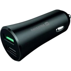 Swissten CL adaptér QC 3.0 + USB, 30 W, černý