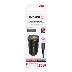 Swissten CL adaptér USB-C PD + USB-A 20W + kabel USB-C / USB-C 1m, černý