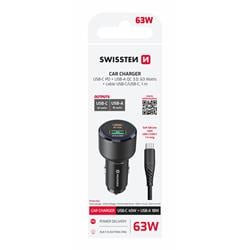 Swissten CL adaptér USB-C PD + USB-A 63W + kabel USB-C / USB-C 1m, černý