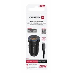 Swissten CL adaptér USB-C + USB-A 20 W + kabel, černý