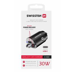 SWISSTEN CL USB auto adaptér 2x USB-C 30W nano černý