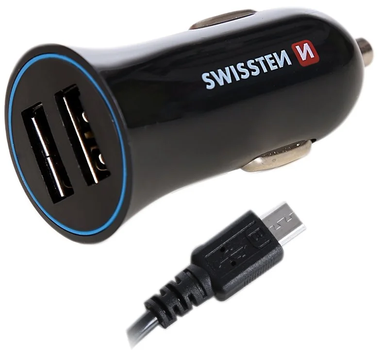 SWISSTEN CL USB auto adaptér 2xUSB 2,4A, kábel Micro USB, čierny 20110900