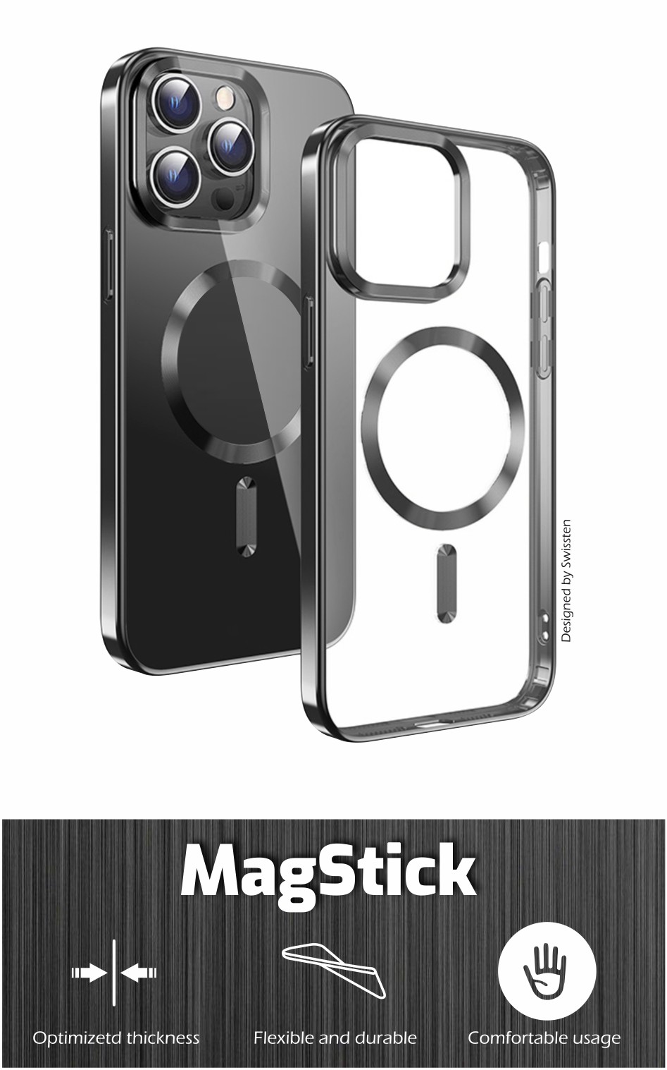 Swissten Clear Jelly MagStick Apple iPhone 16 Pro, černé