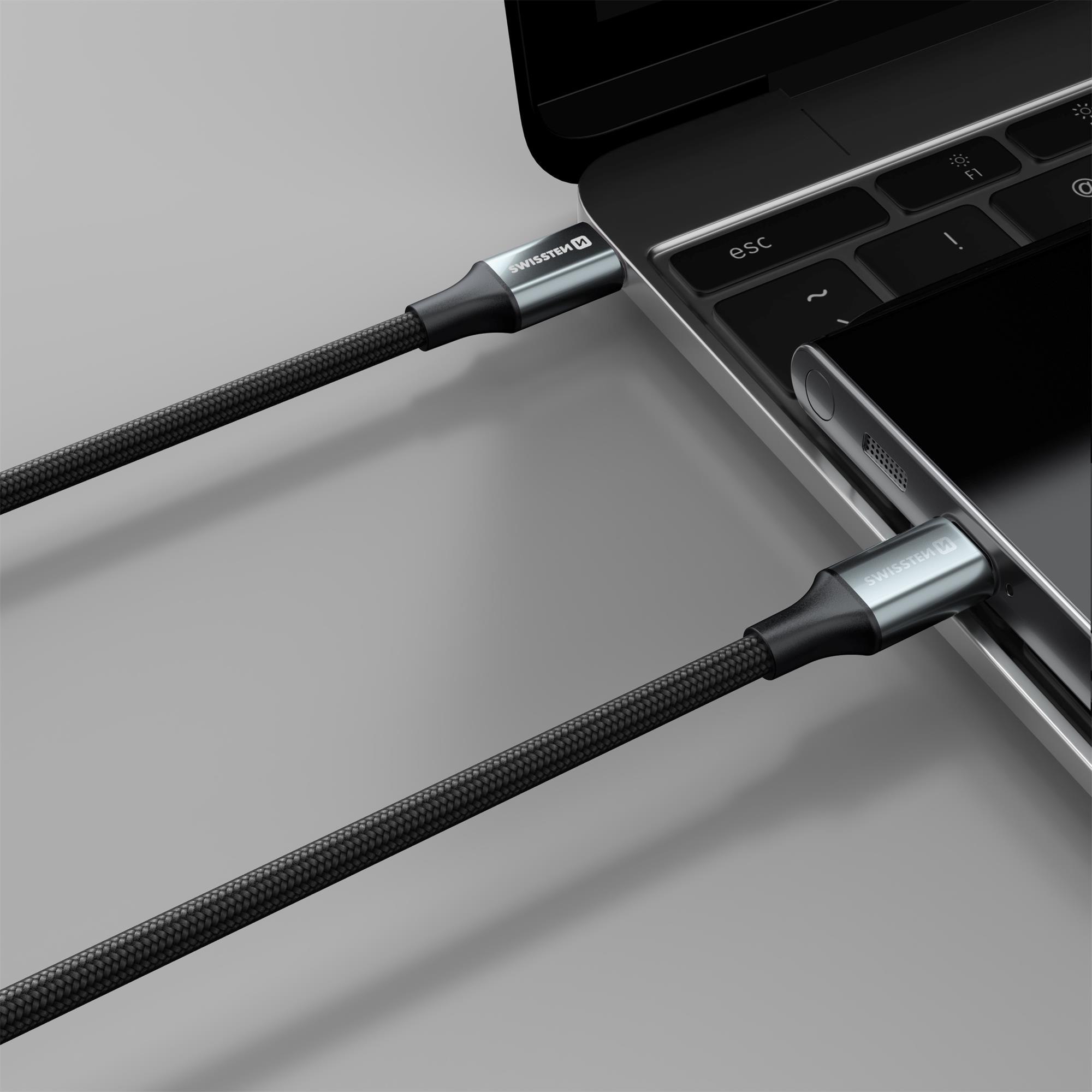 SWISSTEN DÁTOVÝ KÁBEL TEXTILE II USB-C / USB-C 1,5 M ČIERNY