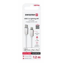Swissten Datový kabel Textile USB-C / Lightning MFi 1,2m, stříbrný