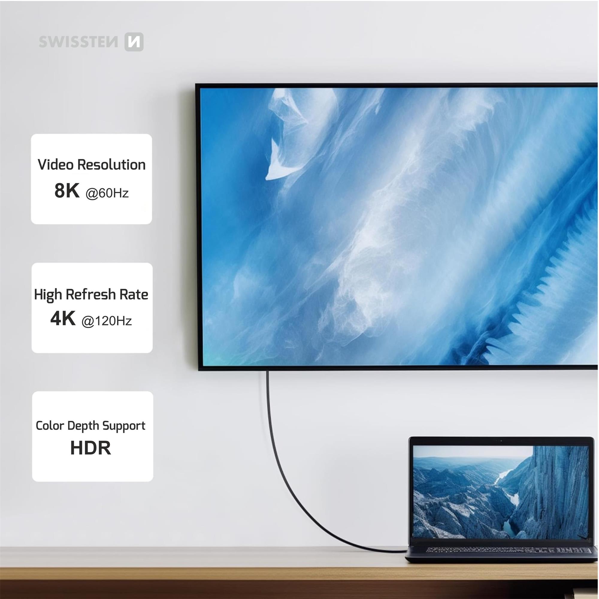 Swissten Datový video kabel USB 4.0, USB-C, 240 W, 8K@60 Hz, 40 Gb/s, TB3 & TB4, 0,5 m, černý