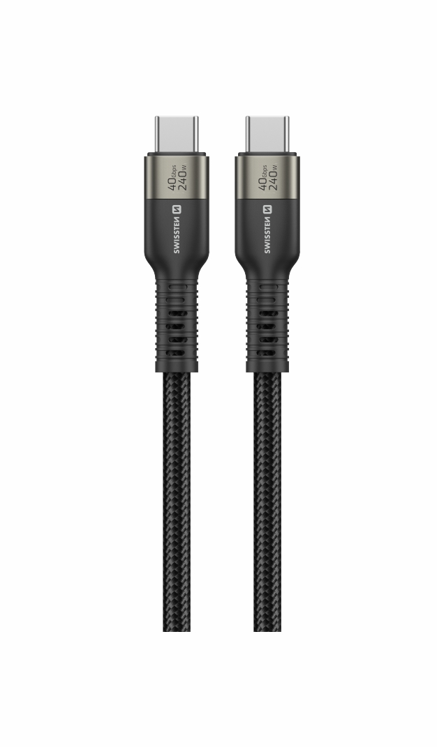 Swissten Datový video kabel USB 4.0, USB-C, 240 W, 8K@60 Hz, 40 Gb/s, TB3 & TB4, 1,5 m, černý