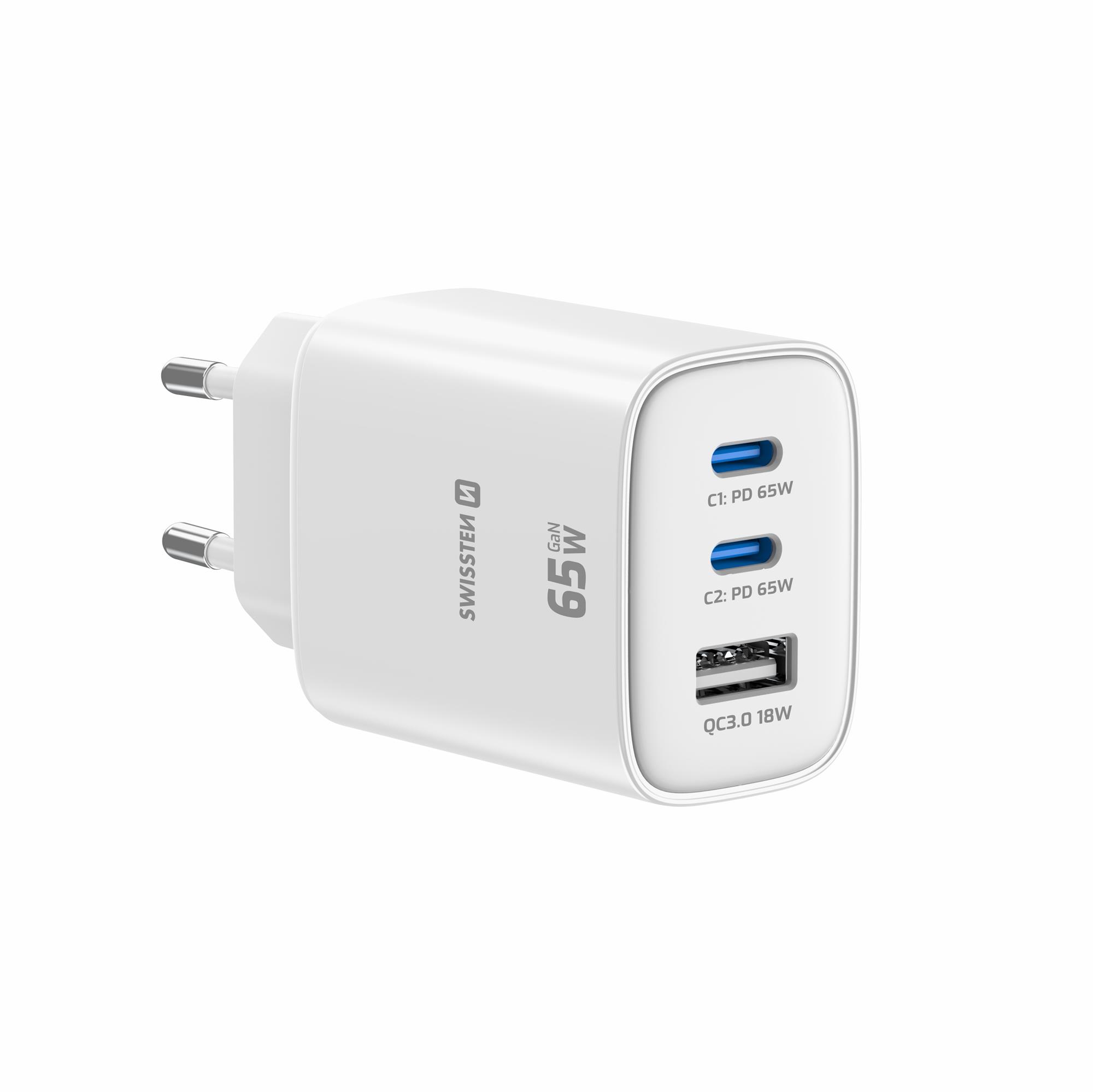 Swissten Edge GaN adaptér 65 W, bílý