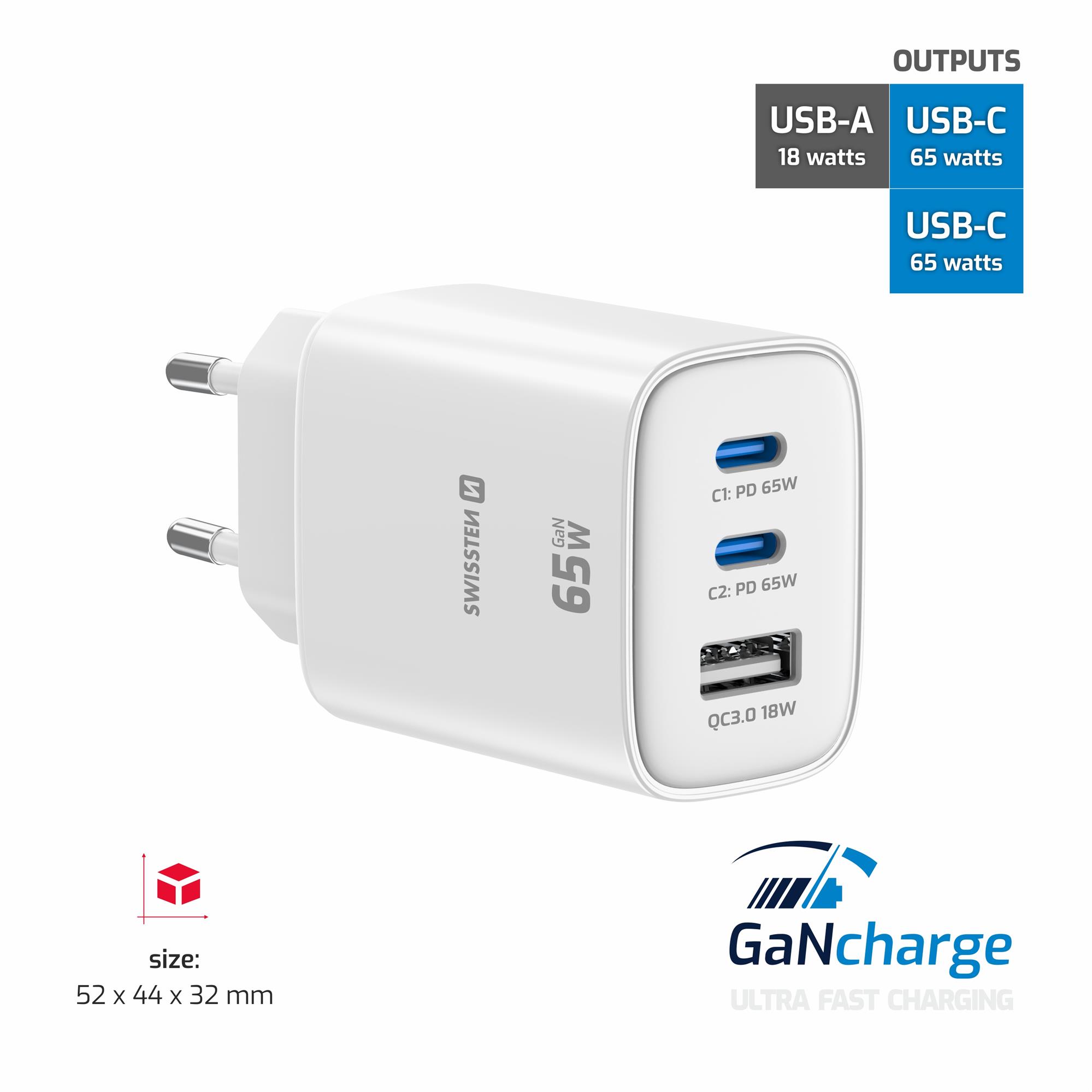 Swissten Edge GaN adaptér 65 W, bílý