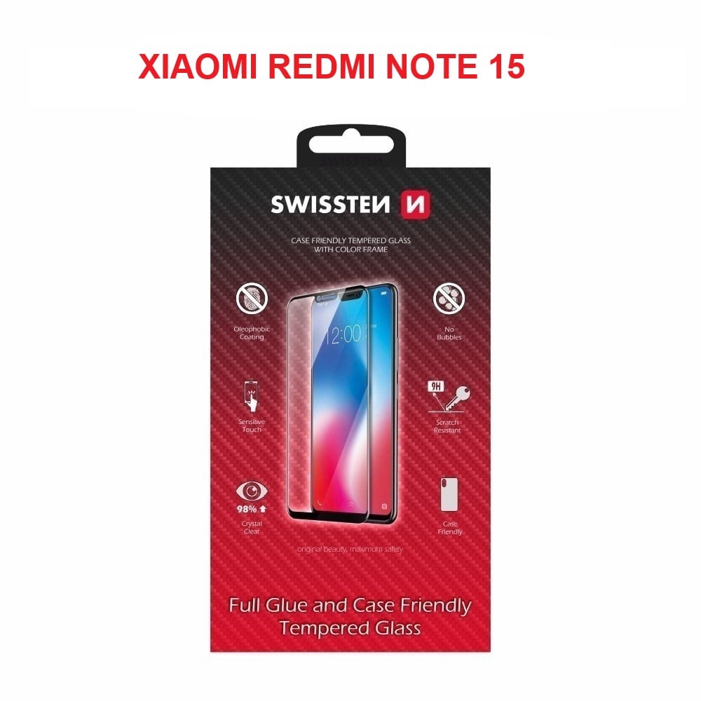 Swissten Full Glue sklo pro Xiaomi Redmi Note 15 5G, černé