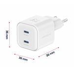 Swissten GaN adaptér 2× USB-C 20W, bílý  