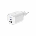 Swissten GaN adaptér 65 W (2× USB-C + USB-A), biely  