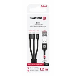 Swissten kabel Textile 3in1 1,2 m, černý