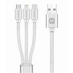 Swissten kabel Textile 3in1 MFi 1,2 m, stříbrný