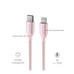 Swissten kabel Textile II USB-C / Lightning 1,5 m, růžový