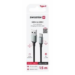 Swissten kabel Textile II USB / USB-C 1,5 m, černý