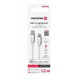 Swissten kábel Textile USB-C / Lightning MFi, strieborný