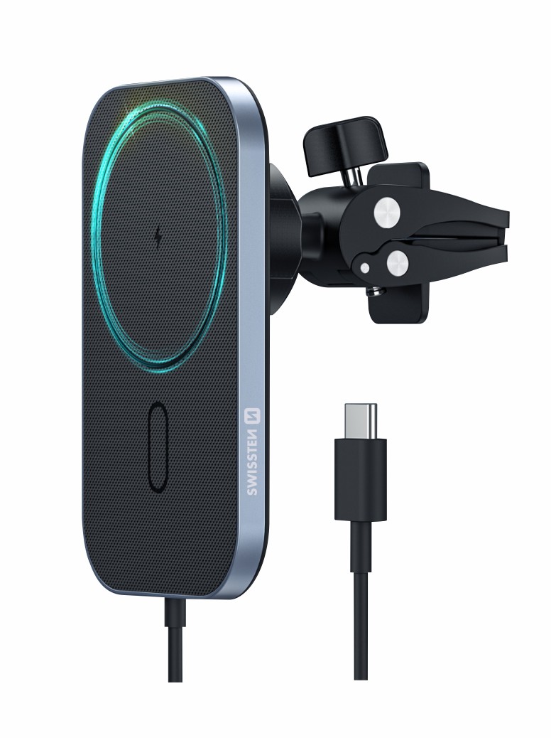 SWISSTEN MAGNETICKÝ DRŽÁK DO VENTILACE AUTA S BEZDRÁTOVÝM NABÍJENÍM 15W (kompatibilní s MagSafe)