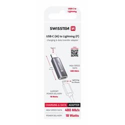 Swissten Nabíjecí adaptér USB-C (samec) / Lightning (samice), stříbrný