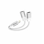 Swissten Nabíjecí audio adaptér Textile Lightning (samec) / 2× Lightning (samice) 0,12m, bílý