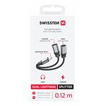Swissten Nabíjecí audio adaptér Textile Lightning (samec) / 2× Lightning (samice) 0,12m, černý