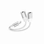Swissten Nabíjecí audio adaptér Textile USB-C (samec) / USB-C (samice) + 3,5mm AUX 0,12m, bílý