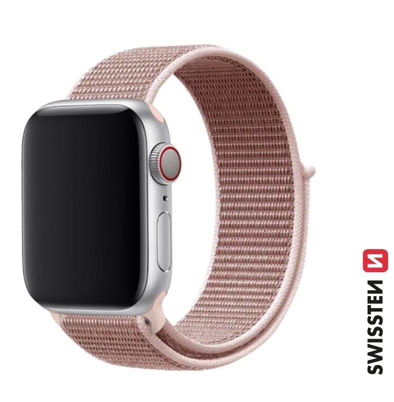 Swissten nylonový řemínek pro Apple Watch 42/44/45/49 mm, růžově zlatý