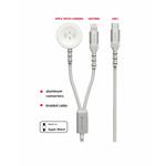 Swissten Opletený magnetický kabel 2v1 pro Apple Watch a Lightning, USB-C 1,2m, bílý