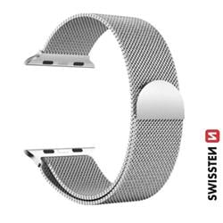 Swissten remienok pre Apple Watch, milánsky štýl, 42–49 mm, strieborný