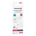 SWISSTEN SÍŤOVÝ ADAPTÉR GaN 1x USB-C 35W POWER DELIVERY BÍLÝ + DATOVÝ KABEL USB-C/LIGHTNING 1,2 M BÍLÝ