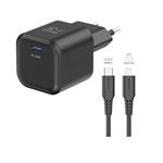SWISSTEN SÍŤOVÝ ADAPTÉR GaN 1x USB-C 35W POWER DELIVERY ČERNÝ + DATOVÝ KABEL USB-C/LIGHTNING 1,2 M ČERNÝ