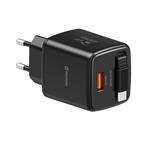 SWISSTEN SÍŤOVÝ ADAPTÉR SlideCHARGE GaN 45W, 1x USB-A 18W SE ZATAHOVACÍM USB-C KABELEM 0.75 M ČERNÝ