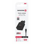 SWISSTEN SÍŤOVÝ ADAPTÉR SMART IC 1x USB 1A POWER + DATOVÝ KABEL USB / TYPE C 1,2 M ČERNÝ