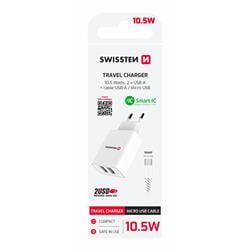 SWISSTEN SÍŤOVÝ ADAPTÉR SMART IC 2x USB 2,1A POWER + DATOVÝ KABEL USB / MICRO USB 1,2 M BÍLÝ