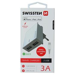 SWISSTEN síťový adaptér Smart IC 2x USB 3A + datový kabel USB / Lightning MFi 1,2 M bílý