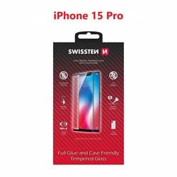 Swissten Sklo Full Glue, Color Frame, Case Friendly pro Apple iPhone 15 Pro, černé