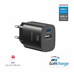 Swissten Tenký síťový adaptér GaN USB-C + USB-A 30W, bílý