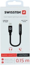 Swissten Textile audio adaptér Lightning/Jack 0,15 m, čierny