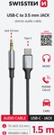 Swissten Textile audio adaptér USB-C/3,5 mm jack, 1,5 m, čierny