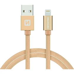 SWISSTEN Textile Lightning MFi, dátový kábel, zlatý, 1,2 m 71524204