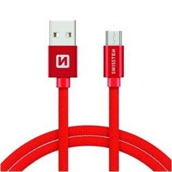 SWISSTEN Textile Micro USB, datový kabel, červený, 3 m