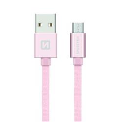 SWISSTEN Textile Micro USB, datový kabel, růžovo zlatý, 0,2 m